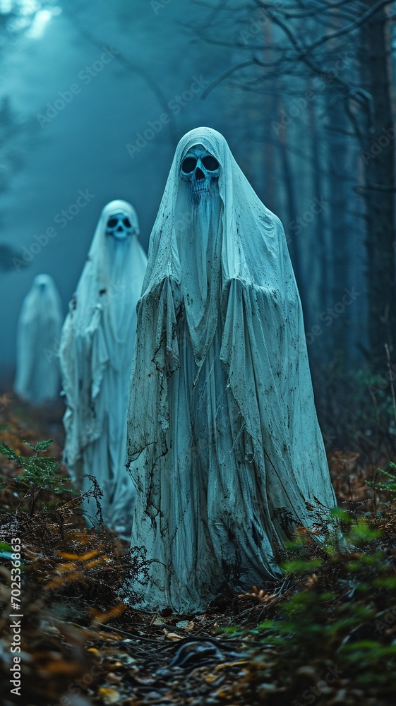 A dark background with many spectral figures. A dark background with many spectral figures.