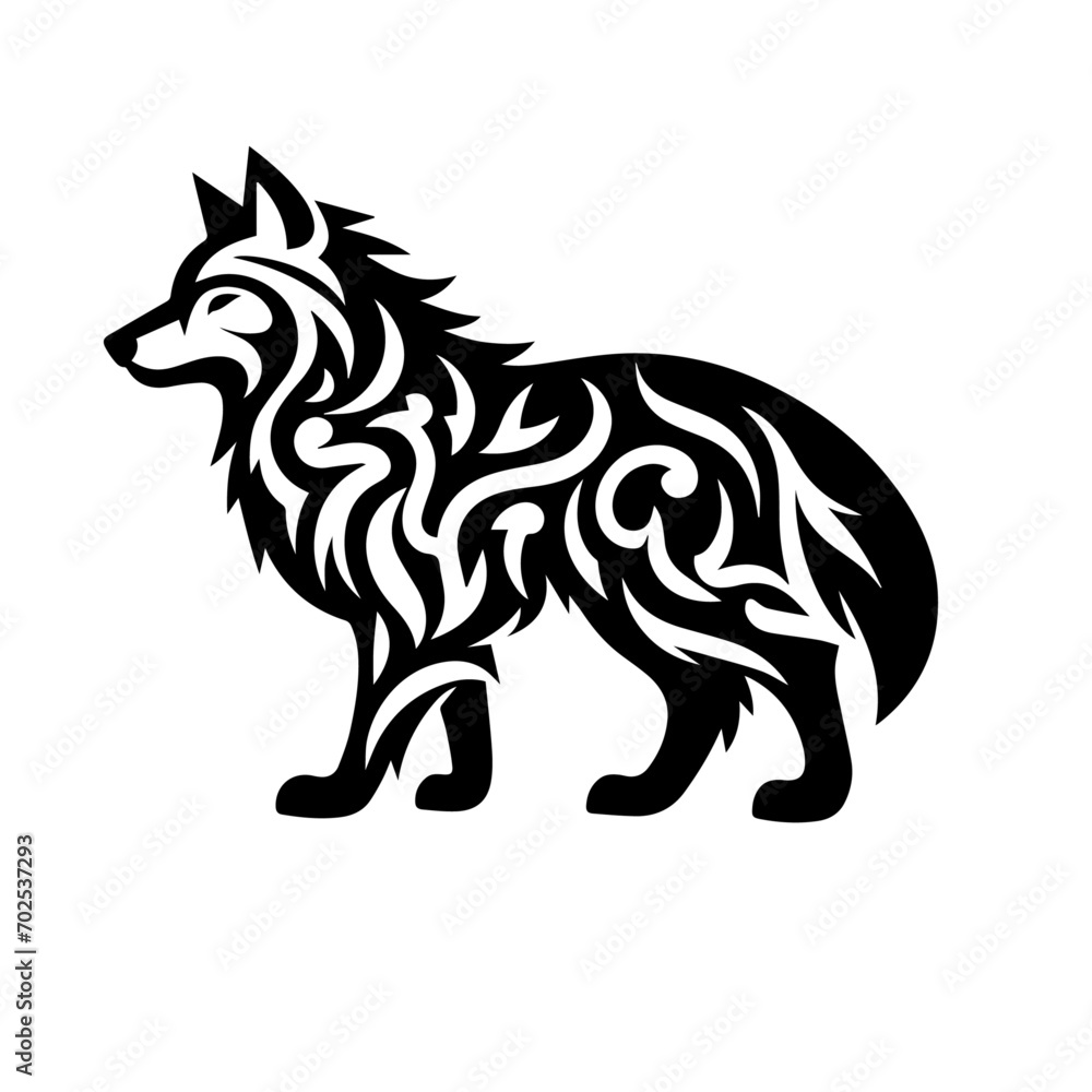 Fototapeta premium wolf tribal tattoo logo icon design illustration