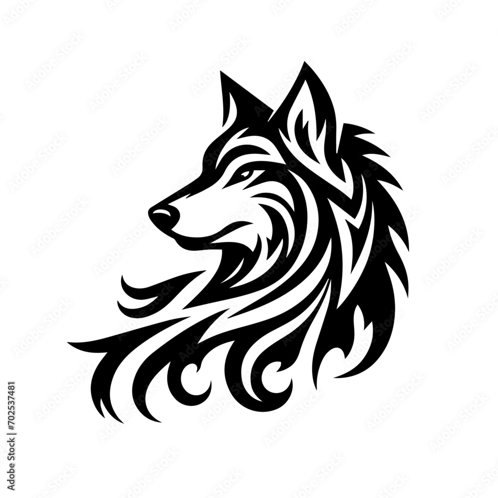 Obraz premium wolf tribal tattoo logo icon design illustration
