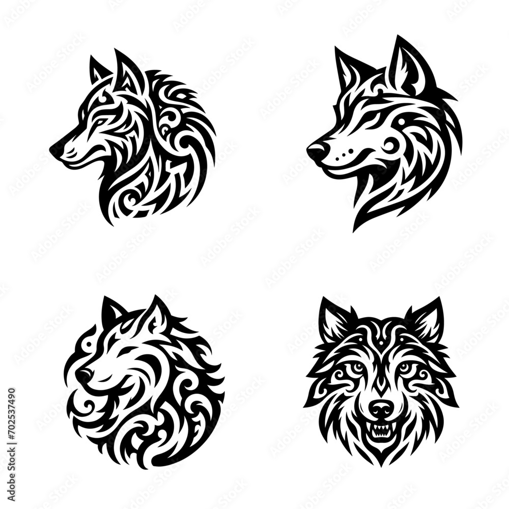 Obraz premium wolf tribal tattoo logo icon design illustration