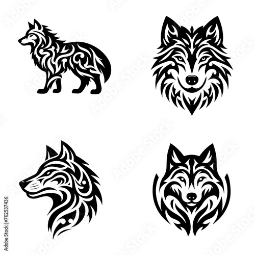 wolf tribal tattoo logo icon design illustration