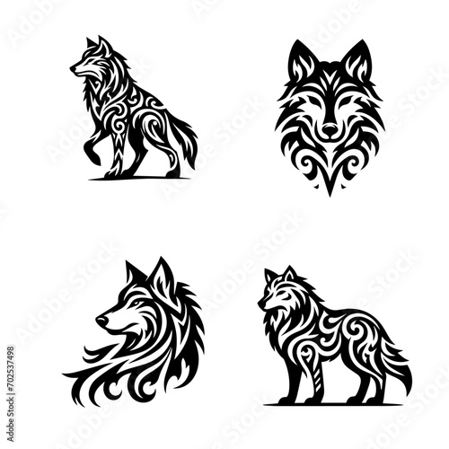 Fototapeta Naklejka Na Ścianę i Meble -  wolf tribal tattoo logo icon design illustration