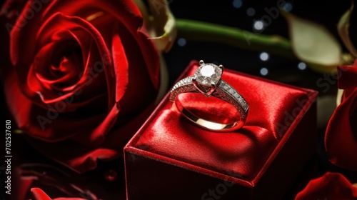 Elegant Diamond Ring in Red Rose Package Romantic Gift © Tonton54