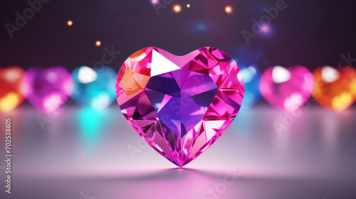 Close-up of a captivating heart diamond against a backdrop of colorful bokeh lights.