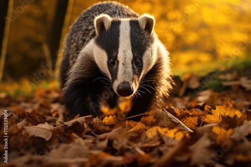 European forest badger in autumn
