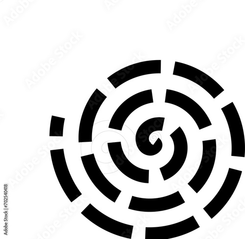 line in the shape of a circle. Isolated thin line spirals towards the edge of the canvas. Vector illustration with dotted lines