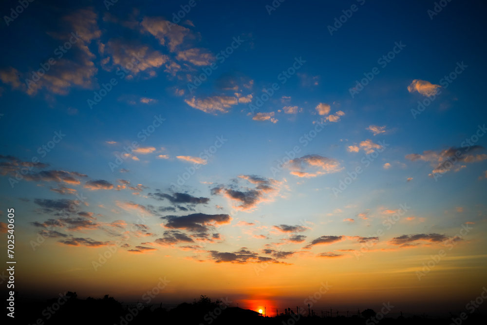 Sunset sky with clouds in the evening, Nature sky background. 