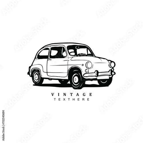 Vintage retro old classic model car design badge isolated on white background