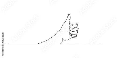 A human hand with thumb up continuous lineart.