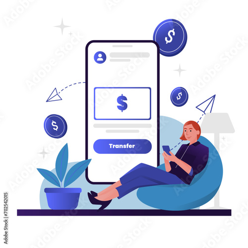 woman is making a transfer money via mobile banking