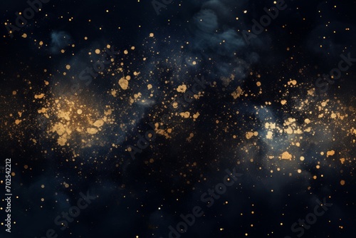 abstract blue and gold background with particles. golden dust light sparkle and star shape on dark endless space wallpaper. Christmas  new year s eve  cosmos theme. Shiny fantasy galaxy concept