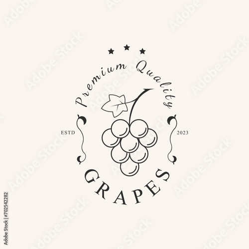 grapes line art design vector logo illustration.