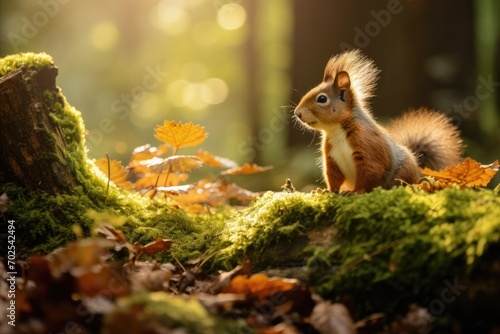 Fototapeta Cute forest squirrel in spring