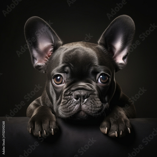 small puppy dog french bulldog in a dark room © Виктория Дубровская