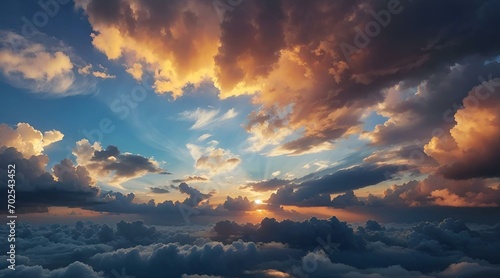 Glorious sunset cloudscape flying above the clouds #702543452