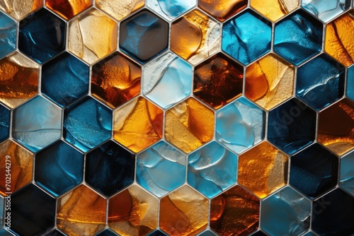 Texture glass mosaic in the shape of a honeycomb wall
