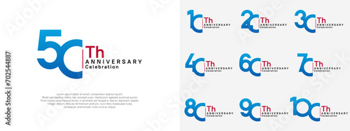 anniversary vector design set blue and red color for celebration day photo