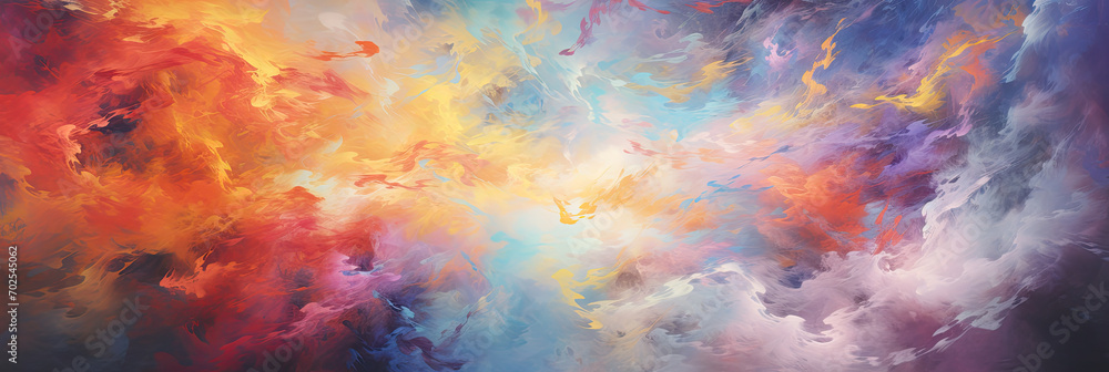 cloud painting in orange, yellow, blue, red and purple colors, generative AI