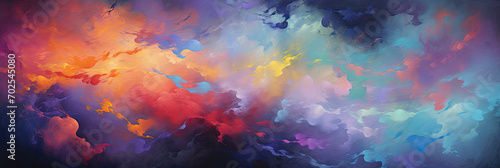 cloud painting in orange, yellow, blue, red and purple colors, generative AI