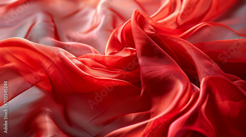 A translucent silk fabric with a red hue in the background.