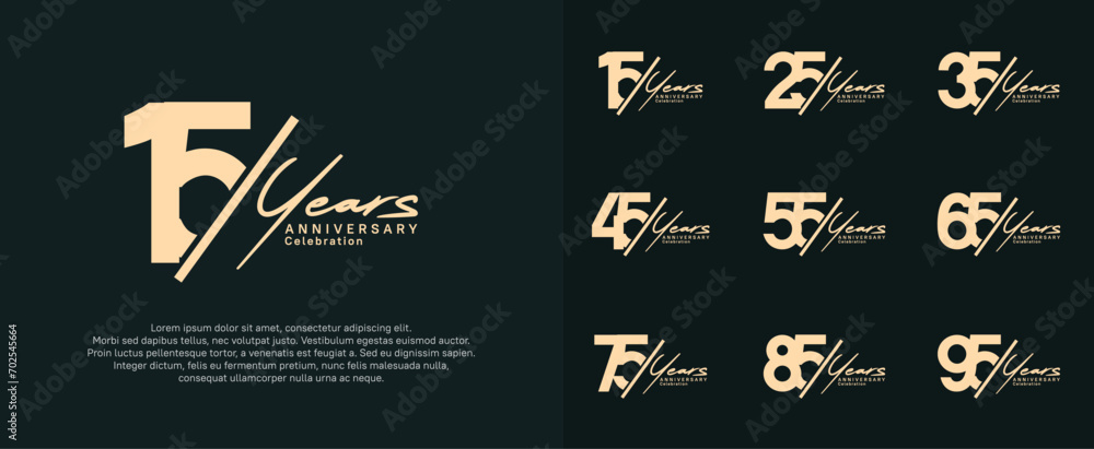 anniversary logotype vector design with slash and handwriting brown color for special day - obrazy, fototapety, plakaty 
