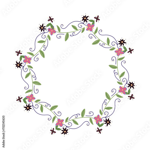 flower wreath garland art hand drawn flat illustration 