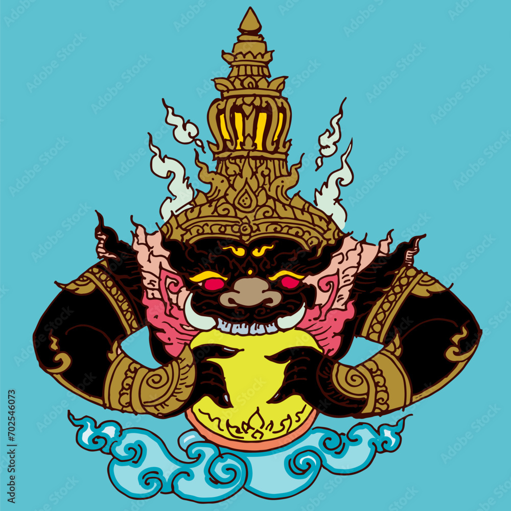 Thai style art with giant vector for card decoration illustration