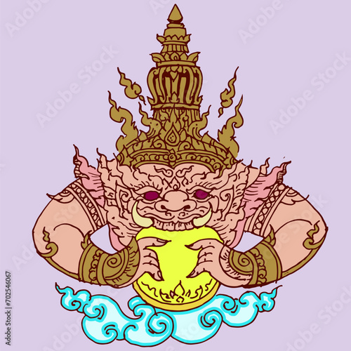 illustration of Rahu in Thai art vector for card decoration illustration