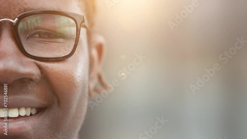 close-up of the face of a smiling African American man photo