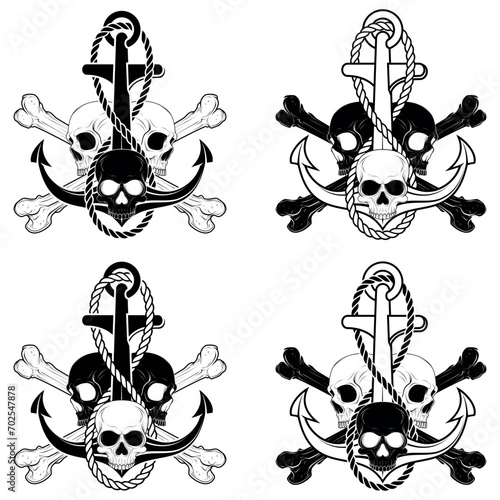 Skull and anchor design with rope and bones