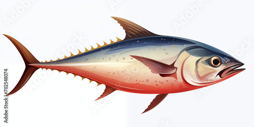  hyper realistic illustrations of Bluefin trevally The bonito isolated on the white background Amberjack Fishing Saltwater watercolor illustration of a sea fish a tuna.AI Generative