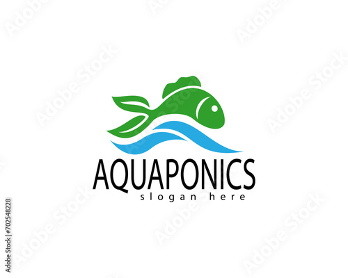 leaf water fish logo design template