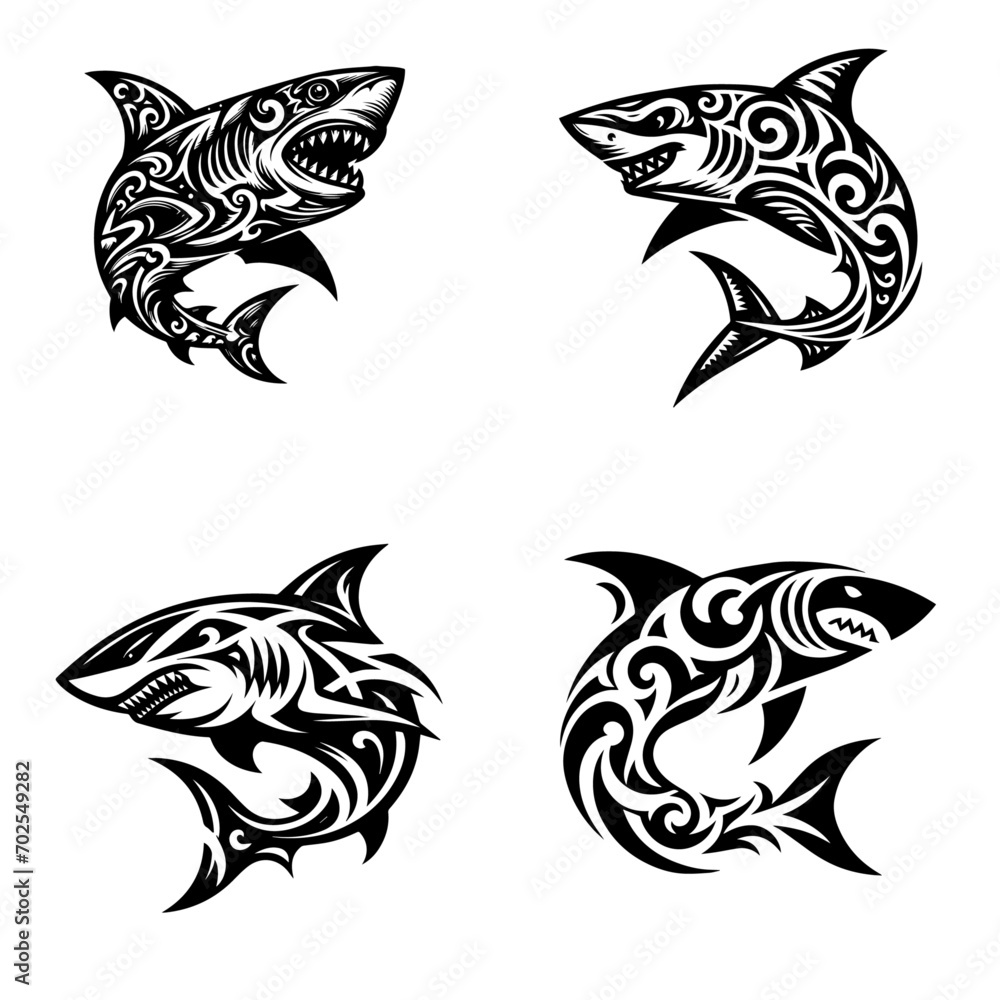 Naklejka premium Shark tribal logo icon design illustration template