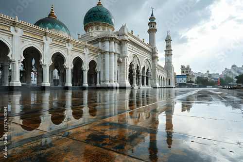 Beautiful mosque with an atmosphere after the rain, in the afternoon