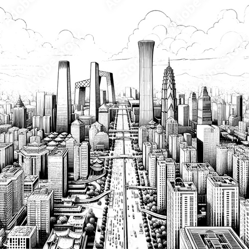 beijing city view - sketch illustration (black - artwork 4)