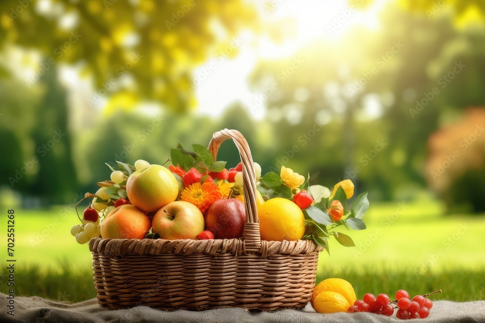 Healthy Harvest: A Wicker Basket Overflowing with Fresh Fruits, Including Apples, Oranges, Pears, and More Healthy Harvest: A Wicker Basket Overflowing with Fresh Fruits, Including Apples, Oranges, Pears, and More