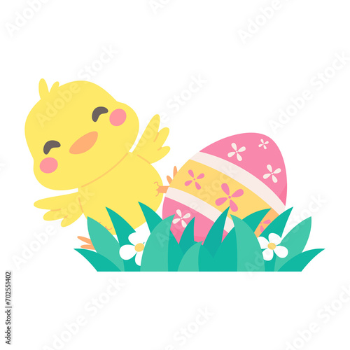 Wallpaper Mural Cartoon chick with Easter eggs in the grass and Easter egg search activity with children. Torontodigital.ca