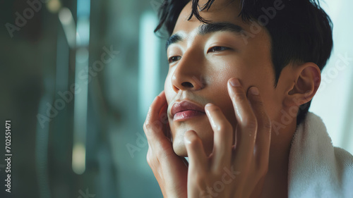 photo of handsome korean man. skincare  spa concept
