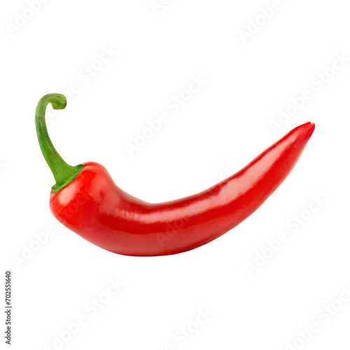 A Red Chili Pepper With A Green Stem, Without Shadow, Blank White Isolated Background