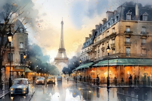 Paris france watercolour style