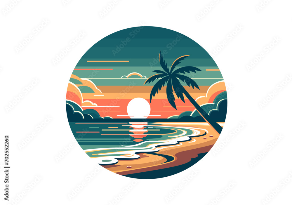 beautiful colorful sunset on a tropical paradise beach illustration palm tree vacation landscape