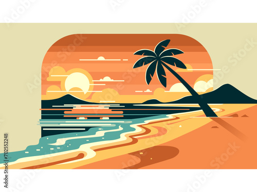 beautiful colorful sunset on a tropical paradise beach illustration travel palm tree vacation landscape