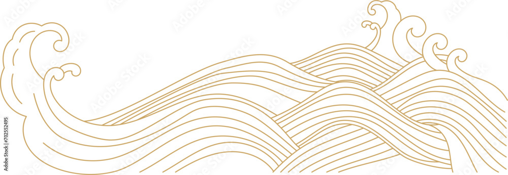 Golden sea wave illustration - obrazy, fototapety, plakaty 