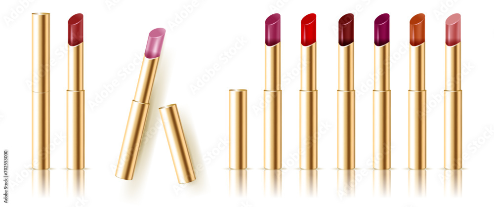 Realistic vector multicolor lipstick set - obrazy, fototapety, plakaty 