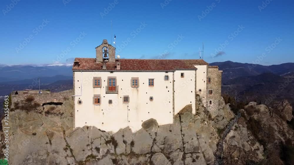 Close up Santuari de Bellmunt in Spain. Church sanctuary in Pyrenees Mountains Close up Santuari de Bellmunt in Spain. Church sanctuary in Pyrenees Mountains