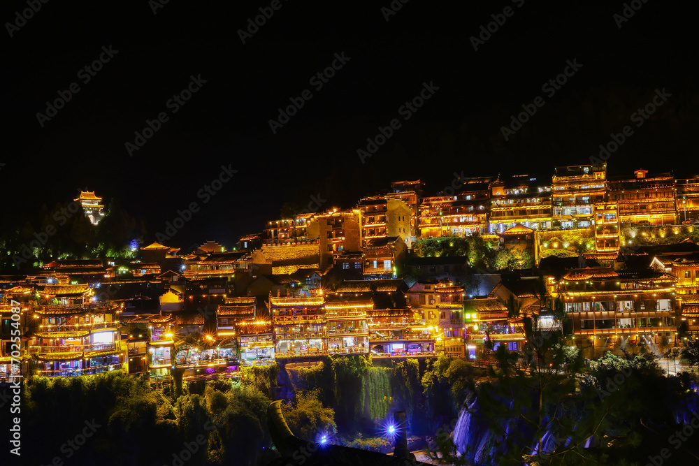 Beautiful atmosphere of lights in the ancient city at night.