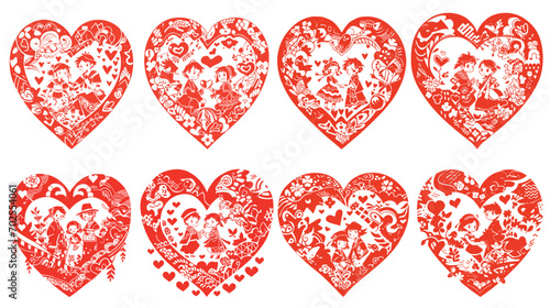 Chinese style Valentine's Day couple stencil illustration on white background