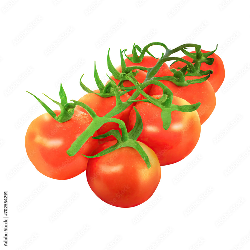 Floating Of Tomatos With A Green Stem, Isolated Transparent Background Floating Of Tomatos With A Green Stem, Isolated Transparent Background