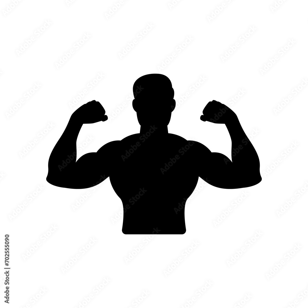 Fototapeta premium Bodybuilder athlete showing his muscles arm silhouette
