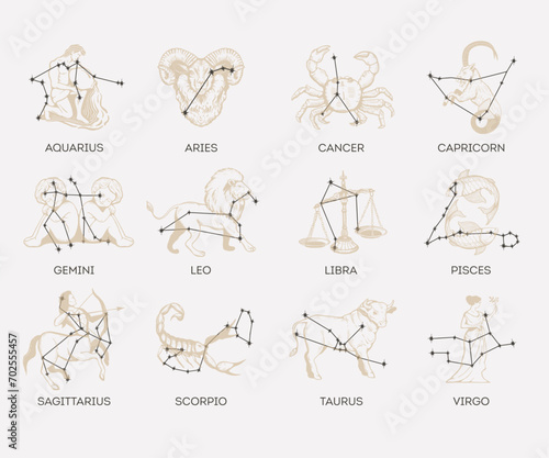 Collection of zodiac signs. Constellation set